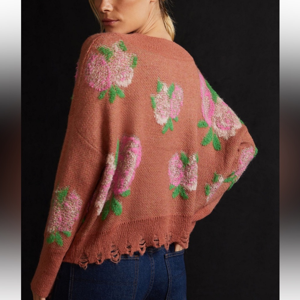 Anthropologie Floral Knit Sweater - Pink and Green - Picture 2 of 9